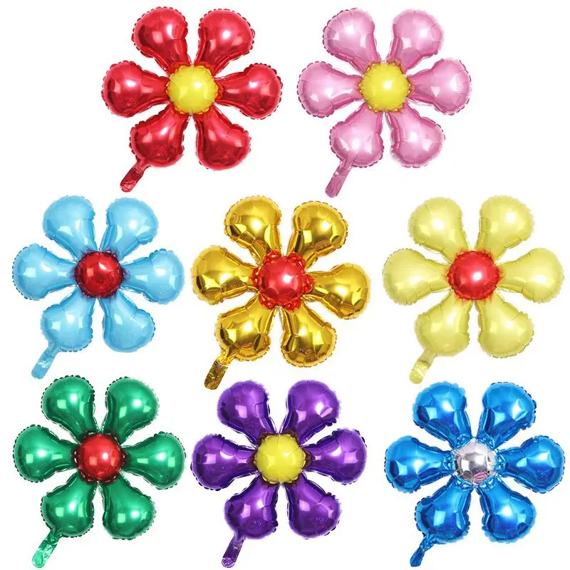 Globos redondos de seis pétalos de flores, color sólido, aluminio, fiesta, helio