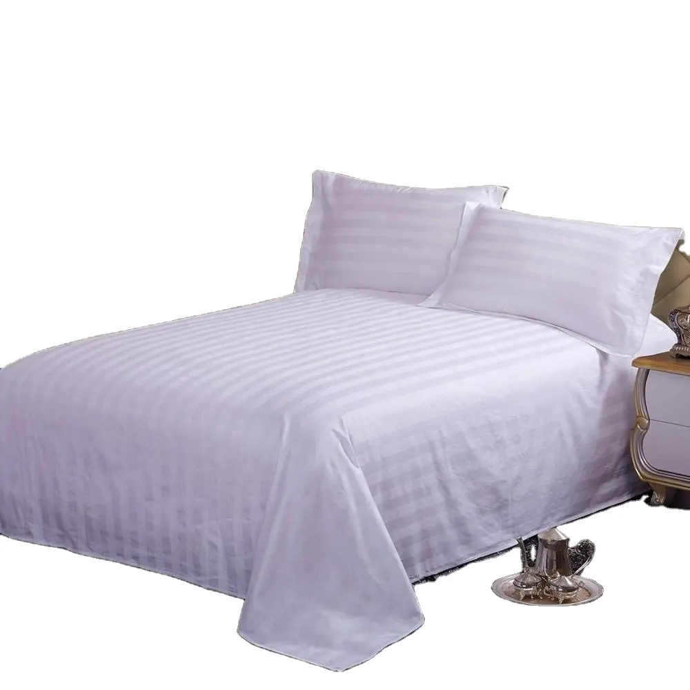 cheap price wholesale high quality white hotel stripe bed sheet