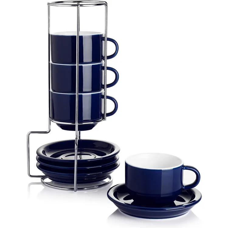 Meilleures ventes, tasses en porcelaine et soucoupe, ensembles de tasses en céramique avec support en métal, ensemble de 4 onces