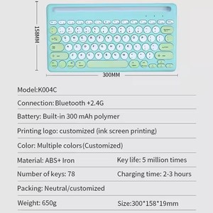 Mini Teclado portátil de 78 teclas, Morado, Rosa, 2,4G, BT, USB inalámbrico Dual, bonito Teclado colorido para tableta, PC y portátil - Product Image 5