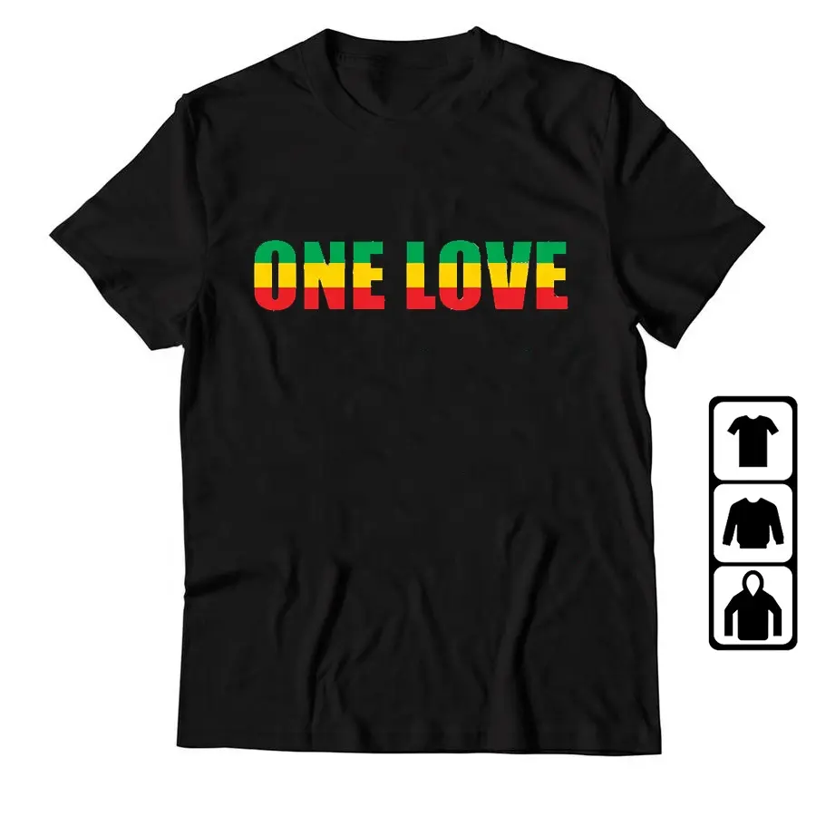 Wholesale Men's Clothing One Love Rasta Print 100% Cotton Graphic Unisex T Shirt For Men One Love Soccer Tops
