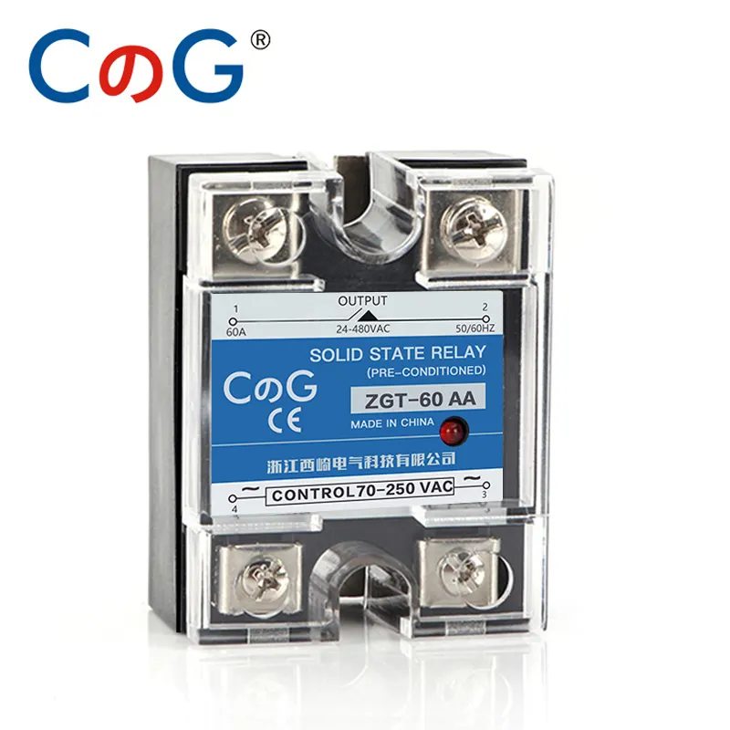 CG SSR-60AA 80AA 100AA Relai Fase Tunggal AC Kontrol AC 70-280VAC Ke 24-480V Penghilang Panas 60A 80A 100A Relay Keadaan Padat AA