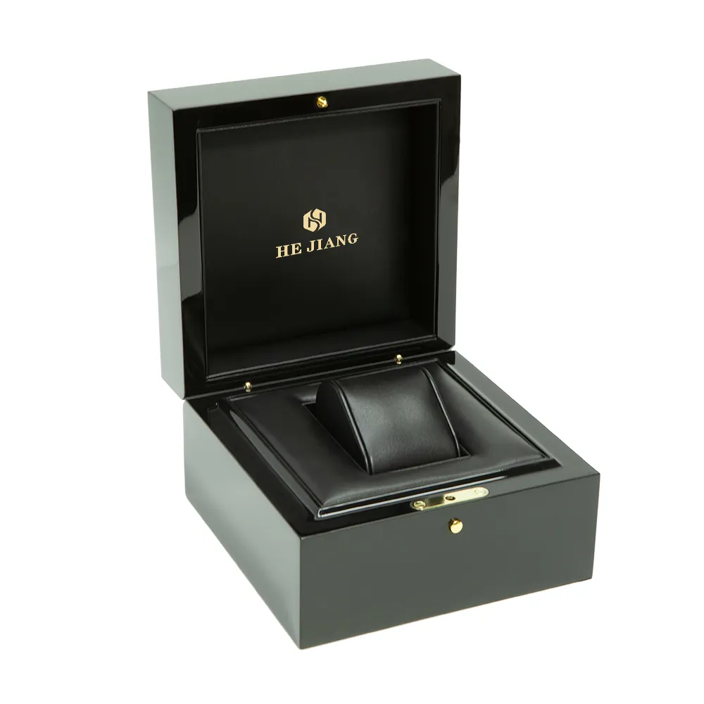 Caja de reloj para hombre y mujer, relojes de pulsera con logotipo personalizado de madera MDF, cajas de reloj de lujo negro