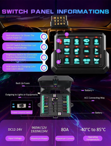Pannello interruttore WIRELESS 12/24V 12 GANG con base di ricarica magnetica e scatola di sistema relè di controllo del circuito - Product Image 2