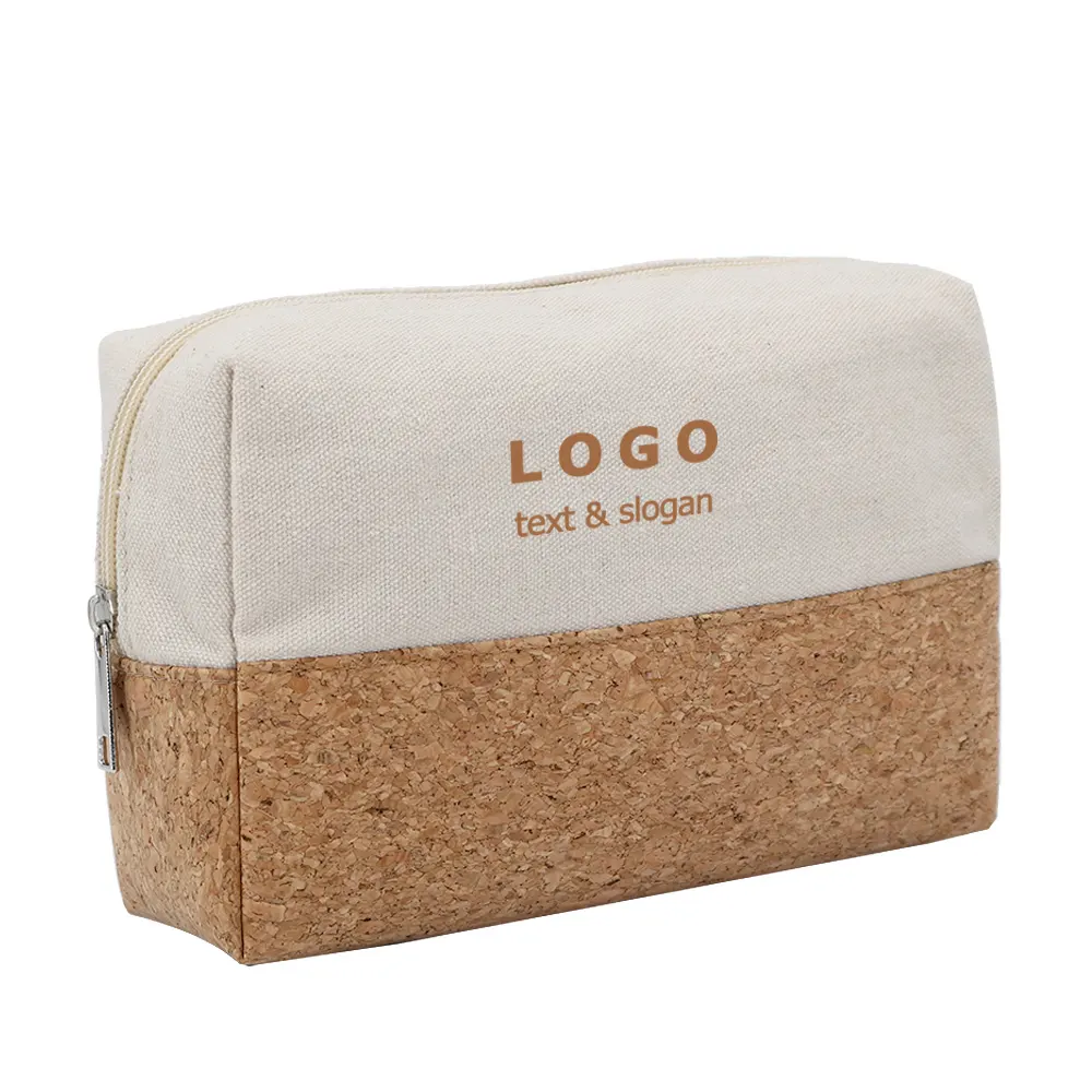 Bolsa de cosméticos de corcho Natural, neceser de viaje ecológico con logotipo personalizado, de lona con cremallera, regalo único, venta al por mayor