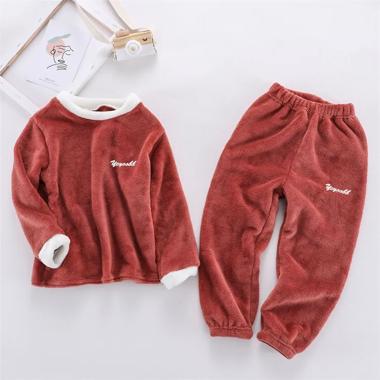 little girls clothing plush soft coral fleece sleepwear winter warm solid little girls pajamas