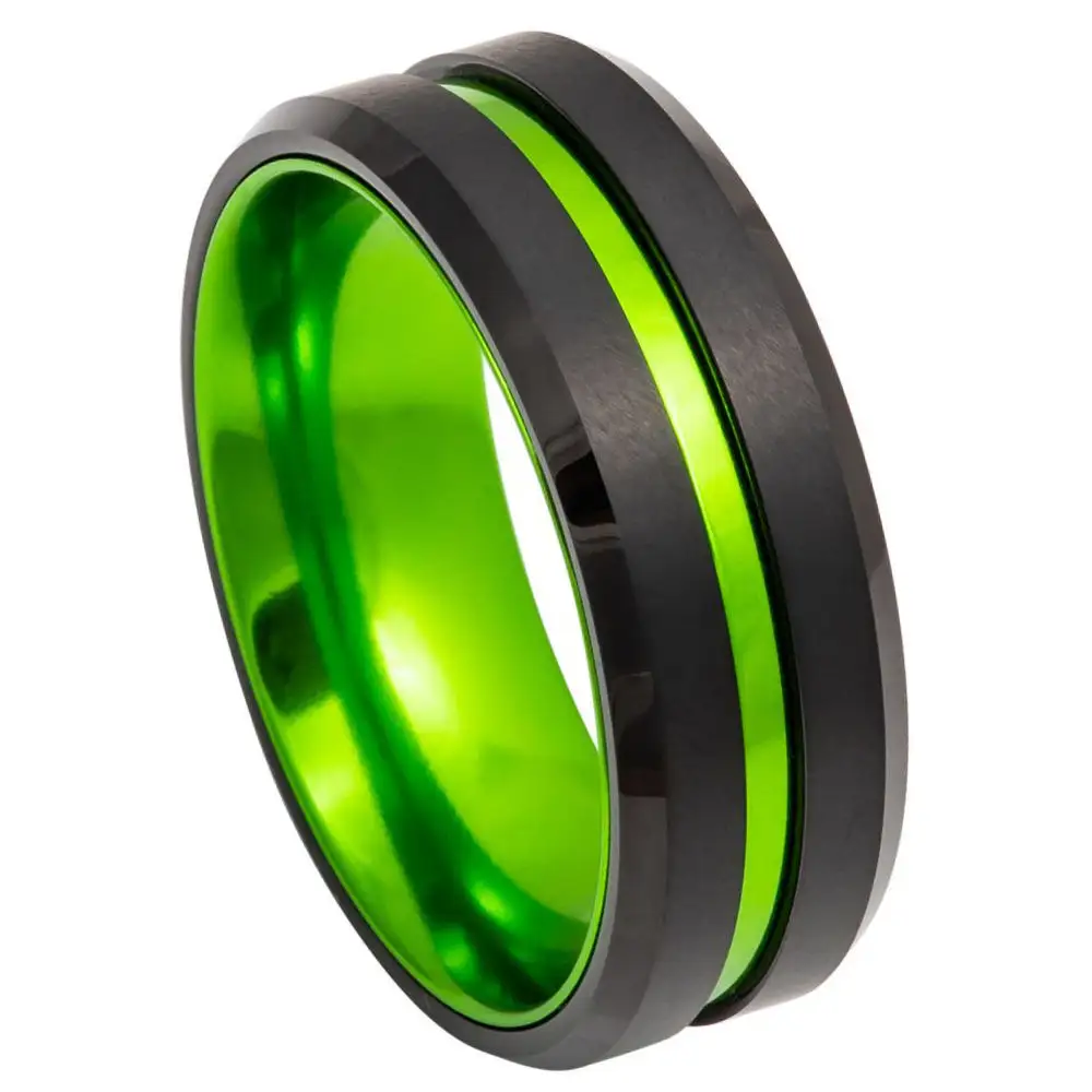 Уникальный 6 мм/8 мм Королевский синий вольфрамовый кольцо зеленый анодированный алюминиевый внутренний ремешок и утопленная полоса