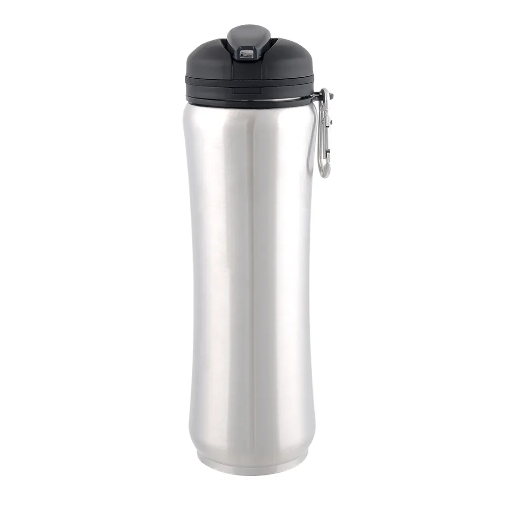 BPA मुक्त 750ML 18/8 स्टेनलेस स्टील स्पोर्ट पानी की बोतल मरमेड आकार में फ्लिप अप टोंटी ढक्कन और पीने के लिए कैरबिनर हुक के साथ
