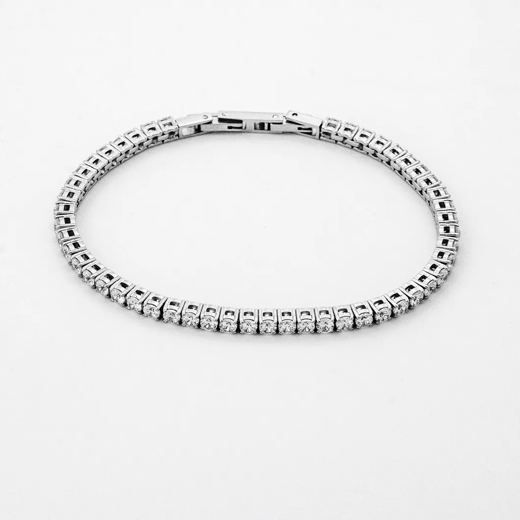 Bracciale a catena da Tennis intarsiato con diamante Hip Hop in acciaio inossidabile a fila singola in acciaio al titanio per donna