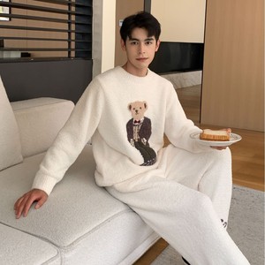 24 mùa thu mùa đông mềm mại dễ thương phim hoạt hình kẻ sọc ngọt ngào gấu dệt kim dày crewneck chống Đóng cọc 100% polyester Áo Thun đồ ngủ nam - Product Image 2