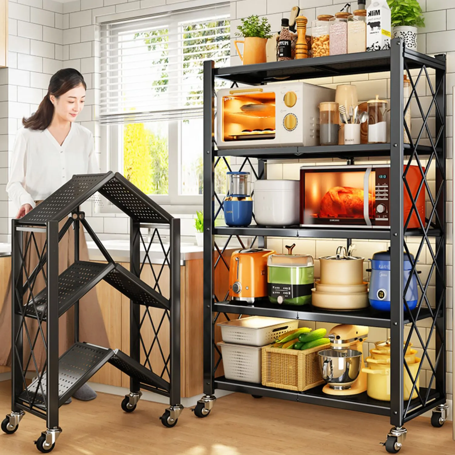 Household metal rack kitchen shelf foldable tableware shelves shelving units holders folding storage racks for kitchen