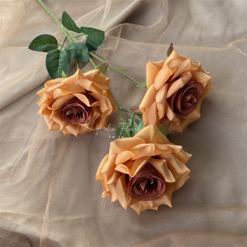 3 head diamond rose autumn orange