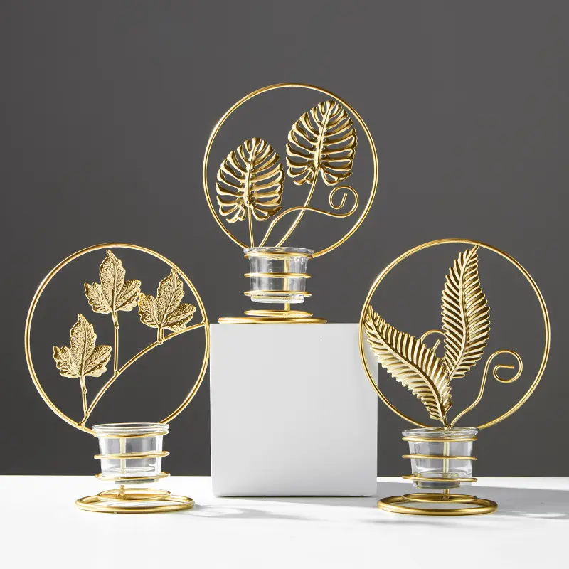 Gold Leaf Ornament Candle Holders Home Decor Estilo Moderno Ouro Ornamentos Decorativos para Sala Quarto Decoração Mesa