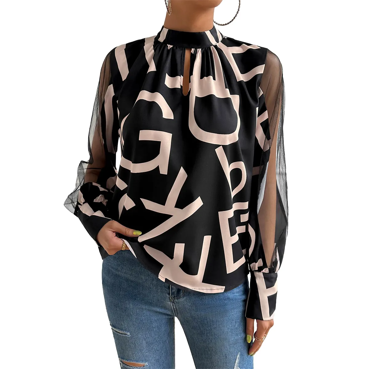 New holiday style casual printed shirt women autumn temperament commuter long-sleeved top fashion everything