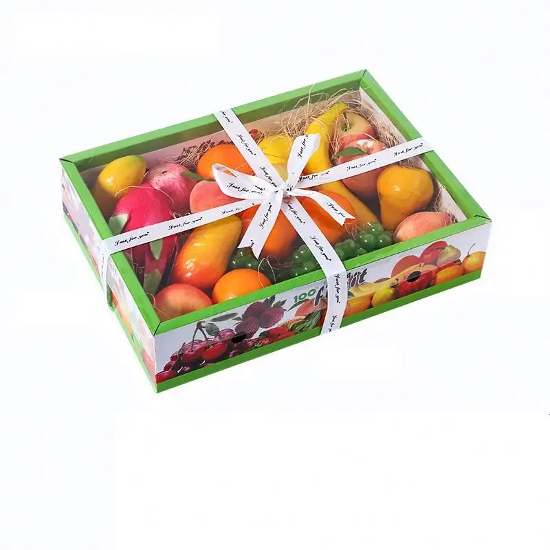 Caja de frutas de regalo, Cartón corrugado rectangular con impresión personalizada, con cubierta transparente, gran oferta