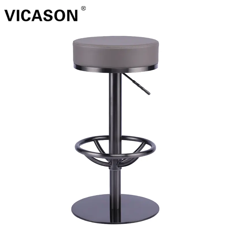 Cadeira de bar giratória ajustável Vicason para cafeterias comerciais modernas em aço inoxidável e couro de microfibra com elevador ajustável