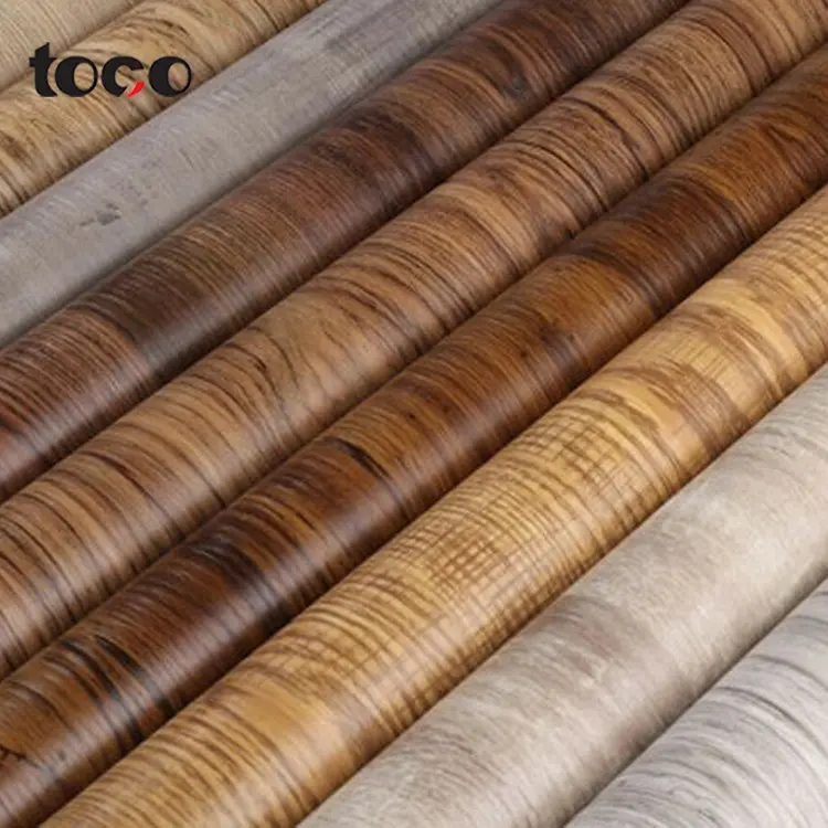 Película decorativa metálica de PVC para decoración, láminas de grano de madera, vinilo 3d, brillante, impermeable, PVC