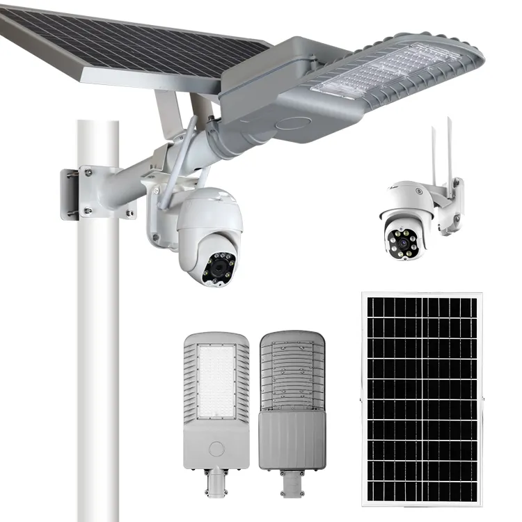 Lâmpada solar de alta qualidade, ip65 cctv 4g wifi câmera 60w led luz de rua