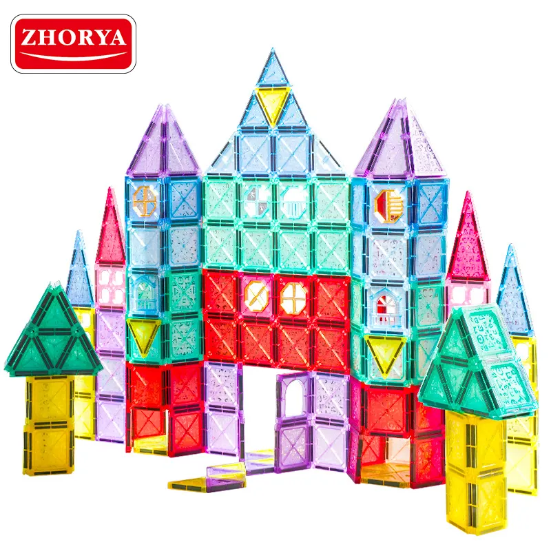 Zhorya kids 100 pcs educational 3D colorful magnetic blocks building toys set piastrelle magnetiche