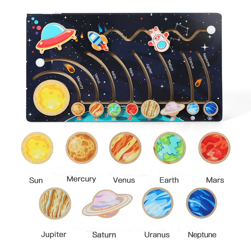 Giocattolo di legno Puzzle per bambini otto pianeti del sistema solare cognitivo Walk Jigsaw educazione precoce scienza esplorazione Puzzle