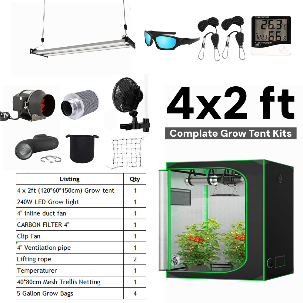 4x2ft tent +240w grow light kit set