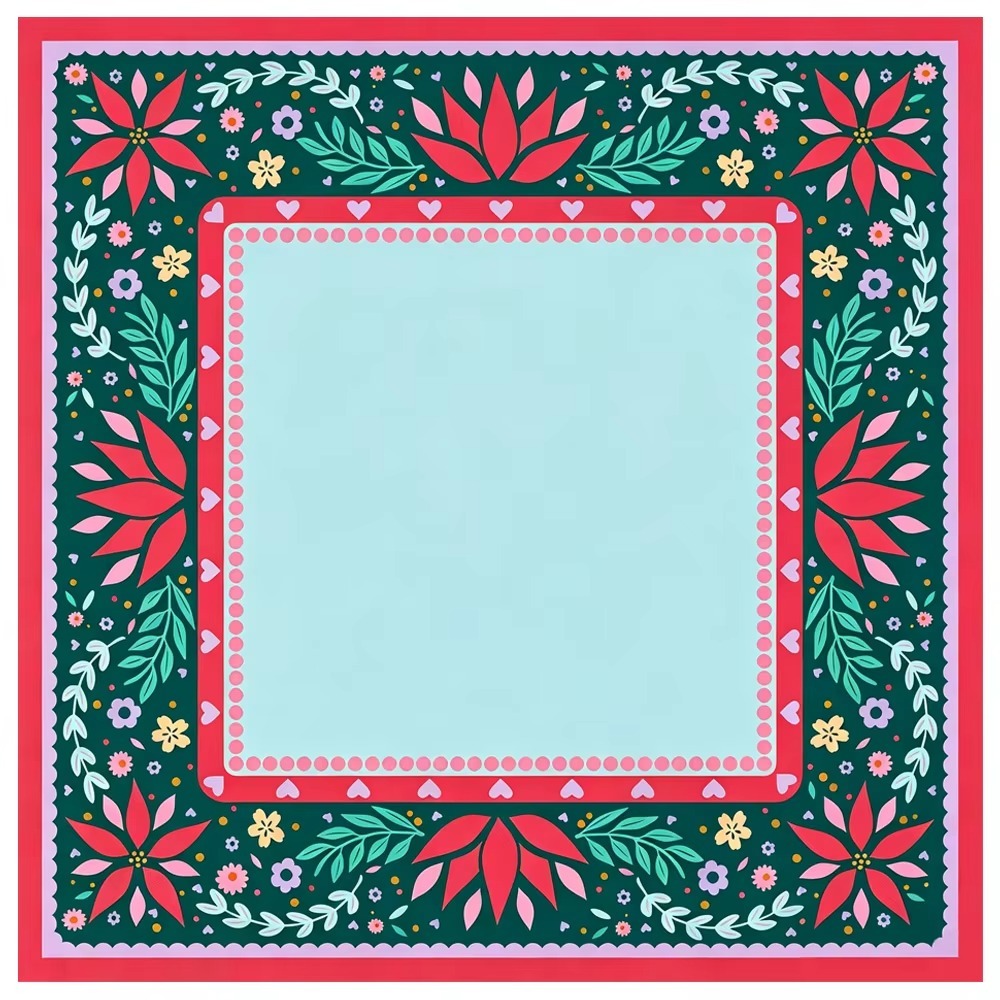 Tapis de Mahjong à fleurs vertes et rouges