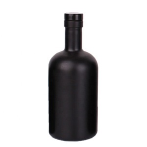 Customized Color Painting Process Wholesale Round 500ml 750ml <strong>1L</strong> Black Matte Olive Oil Bottle Glass with Lid Vodka Whiskey - Product Image 1