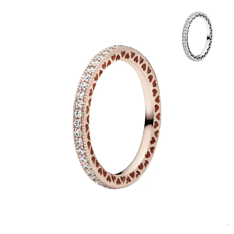 Fábrica venta al por mayor de Plata de Ley 925 anillo de oro rosa con cristal rodean anillos de moda para las mujeres, anillo de boda de joyería