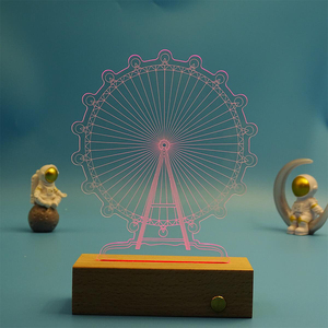 アクリルライト長方形3DワイヤレスLEDランプLEDテーブルライト7色ランプタッチランプ木製ライトUSBワイヤレステーブル寝室 - Product Image 6