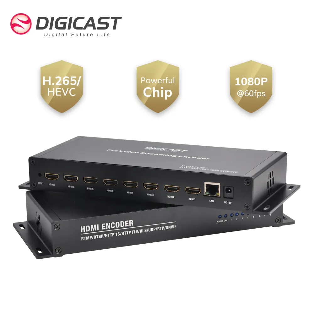 DTVANE Encoder Video IPTV, 1080P 8-CH H265 IP Streaming RTMP RTMP rtls M3U8 untuk Video ke TV langsung Media Server