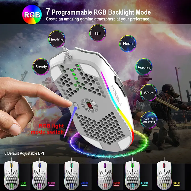 Nieuwe Beste J900 Programmeerbare Ergonomische 6D Led Ademhaling Rgb Optische Usb Drivers Wit Pc Gaming Muis