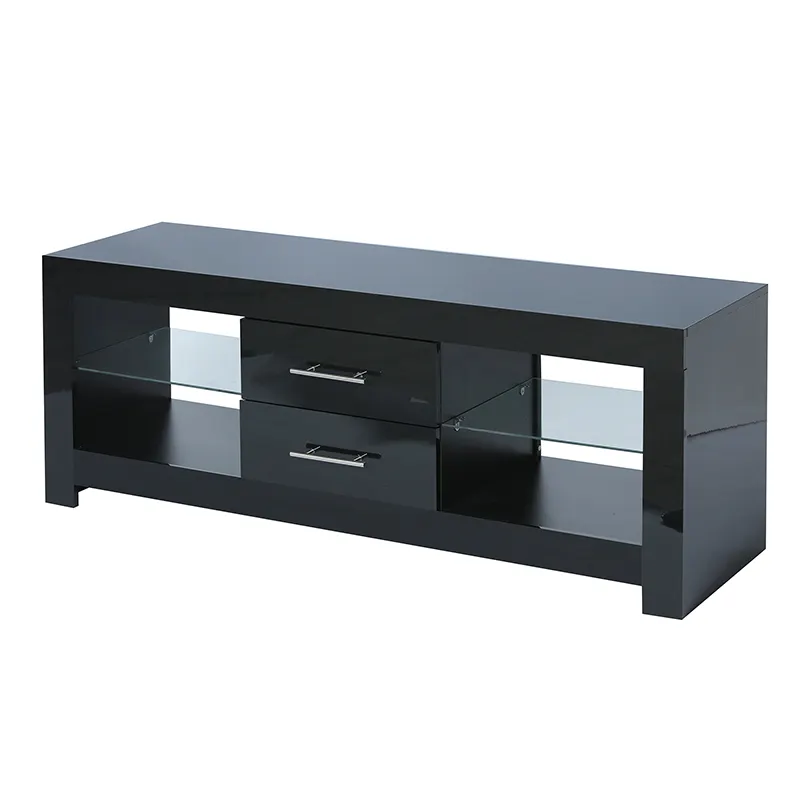 Meuble moderne pas cher, présentoir en bois noir brillant, Table TV avec meuble de rangement