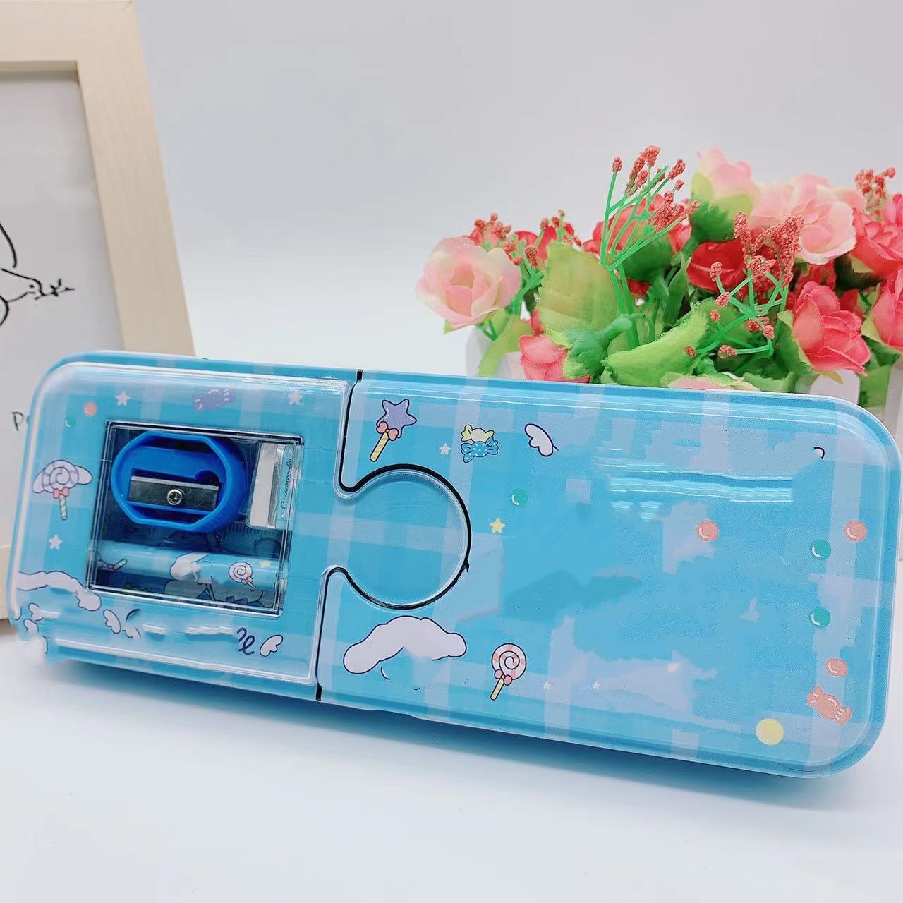 Stationery iron box with pencil eraser ruler Pencil sharpener