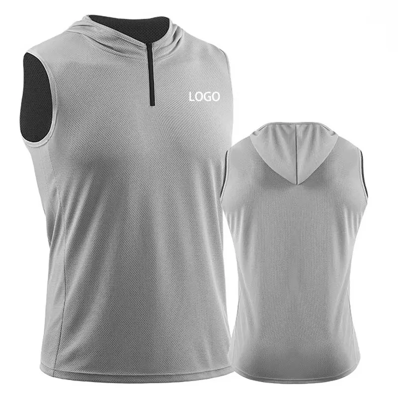 OEM logotipo personalizado nuevo diseño para hombre muscle Dry fit entrenamiento deportes gimnasio sin mangas Sudadera con capucha chaleco culturismo 1/4 camiseta sin mangas