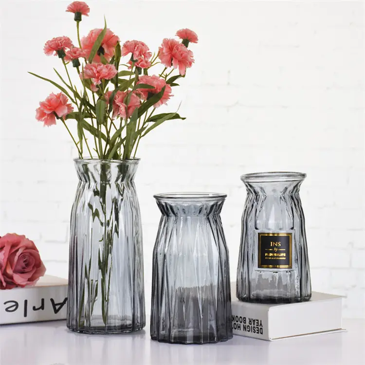 Creative transparent vase European color home glass vase rich bamboo dried flower vase