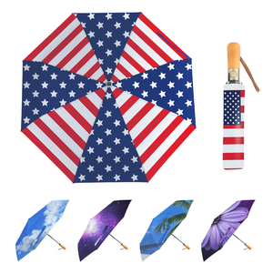 Phong cách mới USA cờ in thiết kế gấp ô biểu tượng tùy chỉnh Windproof chất lượng tốt gỗ <span class=keywords><strong>handlem</strong></span> tự động điều khiển ô dù - Product Image 5