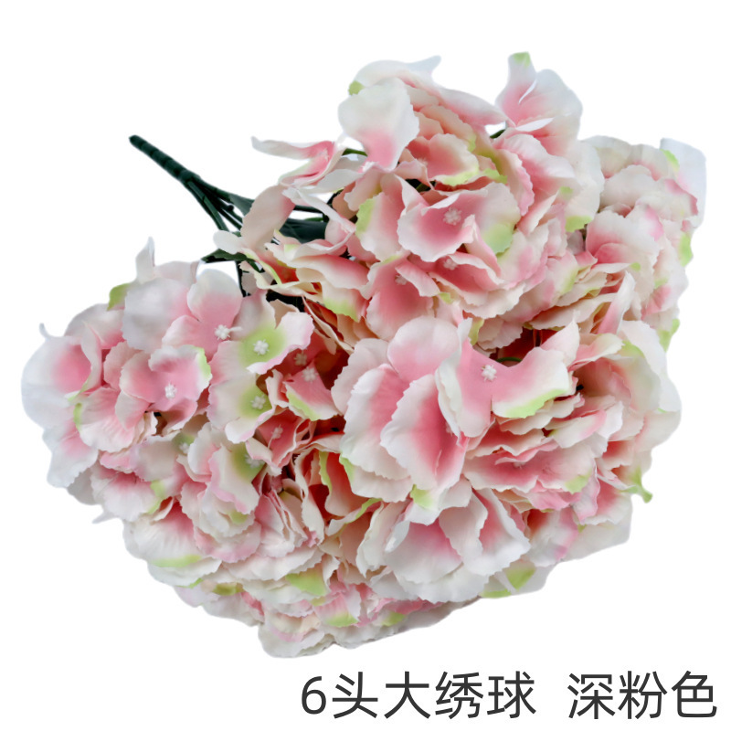6 gros hortensias, rose foncé