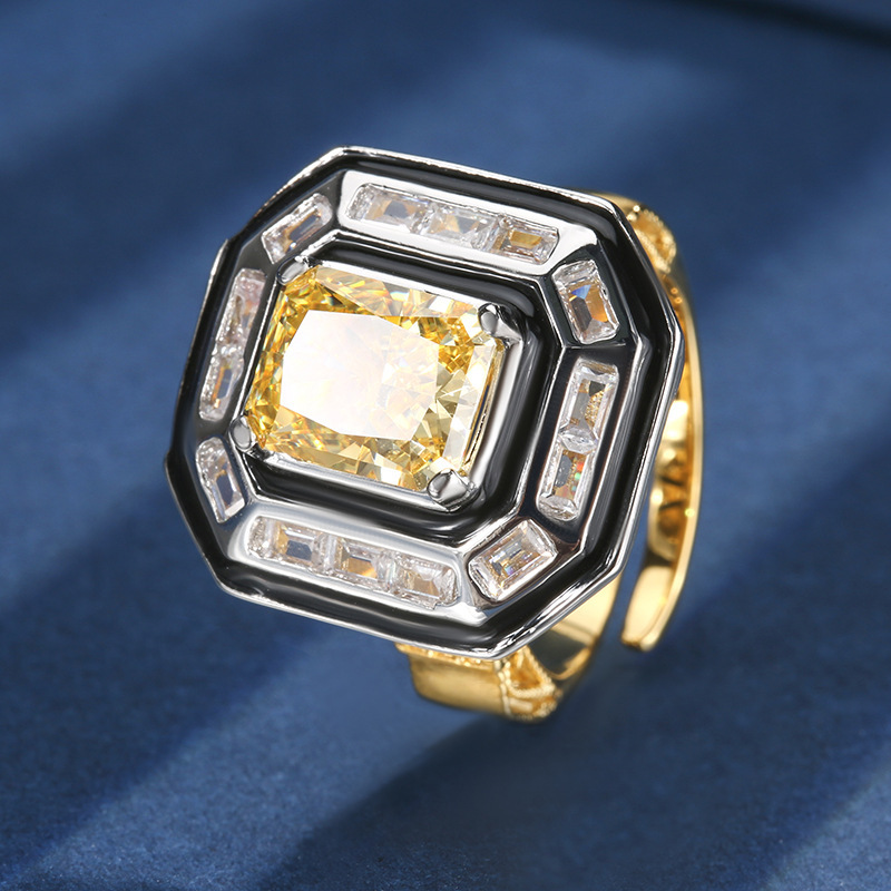 open size Ice Flower cut yellow diamond ring