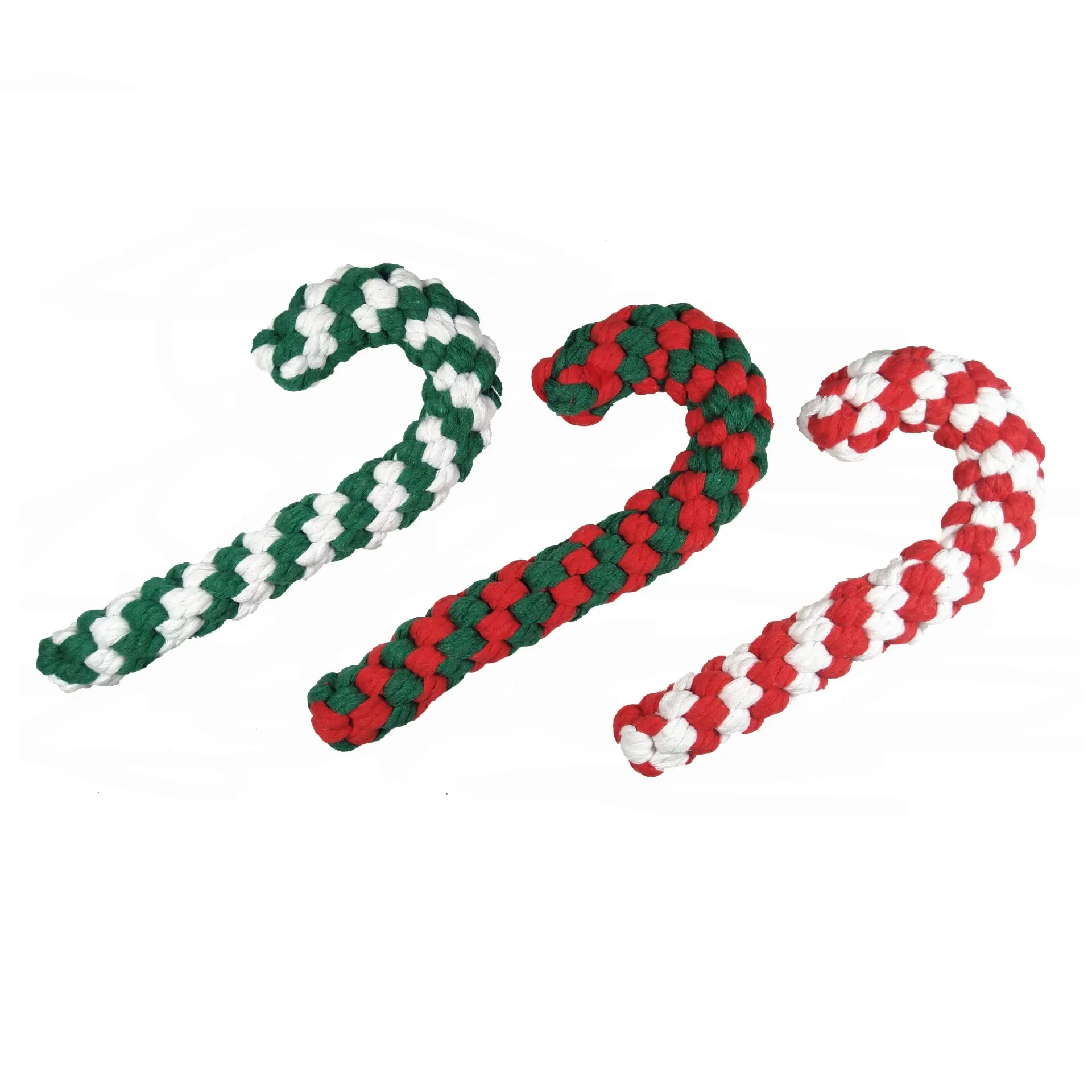 Pet Christmas Cotton Rope Toy Dog Gnawing Teeth Teeth Cleaning Toy Cotton Rope Walking Stick Shape Three-color Dog Toy