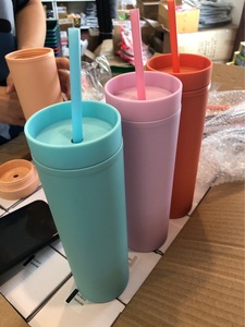 Özel sıska akrilik mat çift duvar 16oz plastik kapak ve saman ile kahve bardağı bardak - Product Image 6