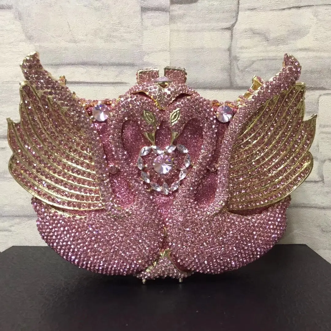 BM5045 Evening Bag Crystals Hollow-out Solid Color Pink Swan Shape Rhinestone Crystal Evening Bags Luxury Diamond Clutch Bag