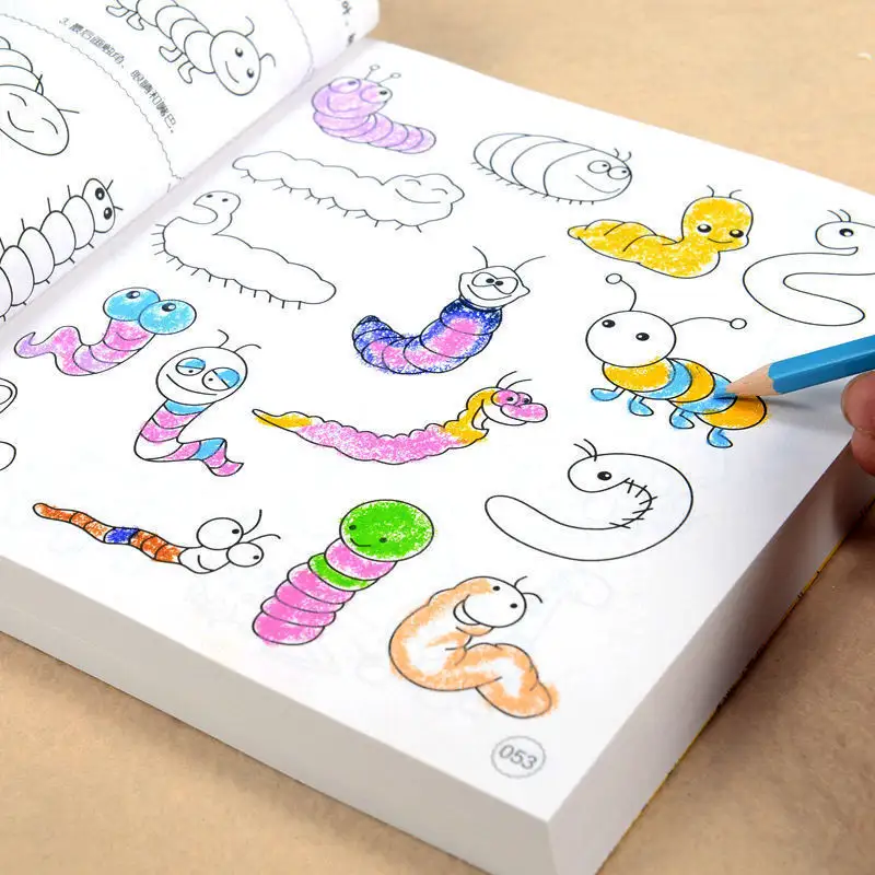 Tùy chỉnh bức tranh trẻ em màu Cuốn sách với bút chì và bút chì màu