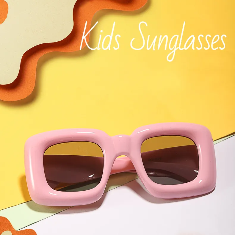 Y2K-gafas de sol cuadradas de Color caramelo para niños y niñas, anteojos de sol a la moda, con UV400, burbuja de aire, Color rojo y amarillo, únicas, 2023