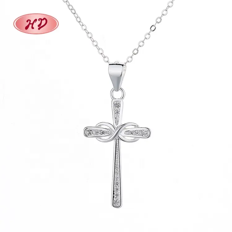 Joyería excelente, Collar personalizado con forma de cruz de plata de ley 925, Circonia cúbica, moda para pareja