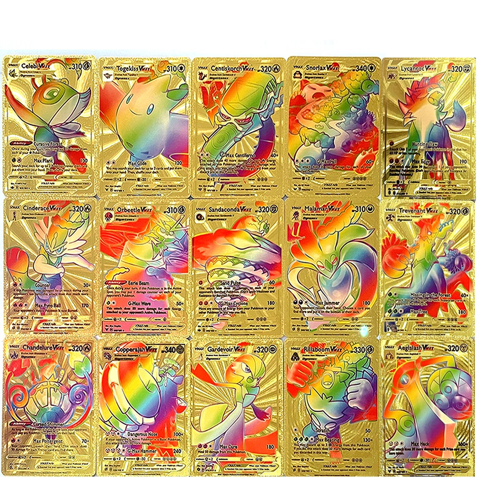 Cartes de feuille d'or brillant arc-en-ciel, 54Vmax + 1Leon tout arc-en-ciel