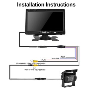 Sistema de cámara de respaldo de 7 pulgadas, 12V/24V, HD, 1080P, impermeable, visión nocturna, monitoreo de Vista trasera frontal con líneas de estacionamiento para camión - Product Image 6