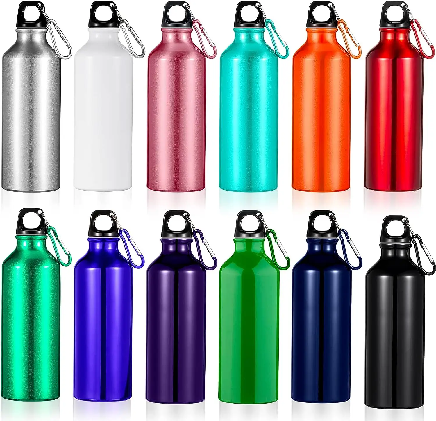 Botella de agua de aluminio, botellas reutilizables ligeras, botellas de viaje de aluminio con mosquetón a prueba de fugas a granel para bicicleta de gimnasio