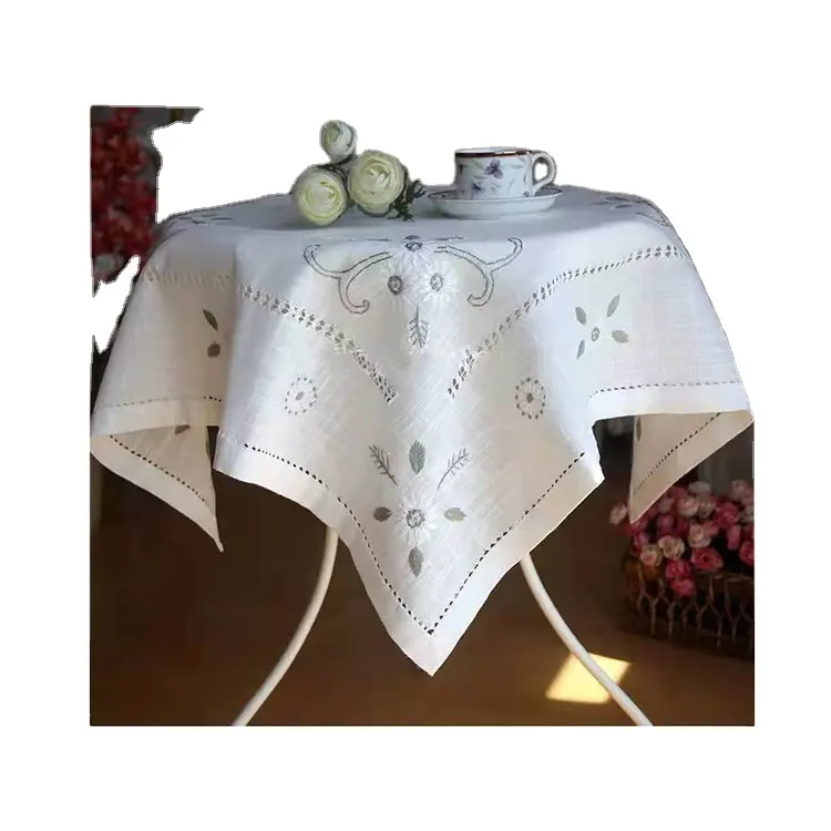 Mantel rectangular de algodón y lino para sala de estar, cojín de mesa de té bordado a mano, mantel fresco Retro
