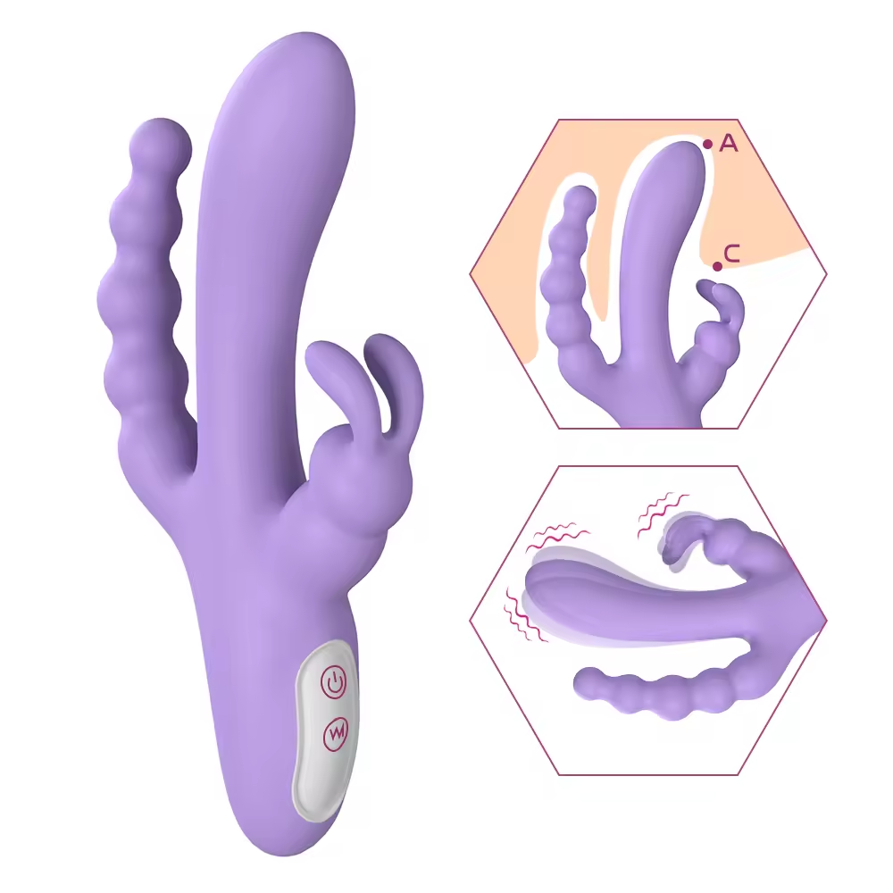 lavender Triple Motor Rabbit Vibrator with Anal Beads