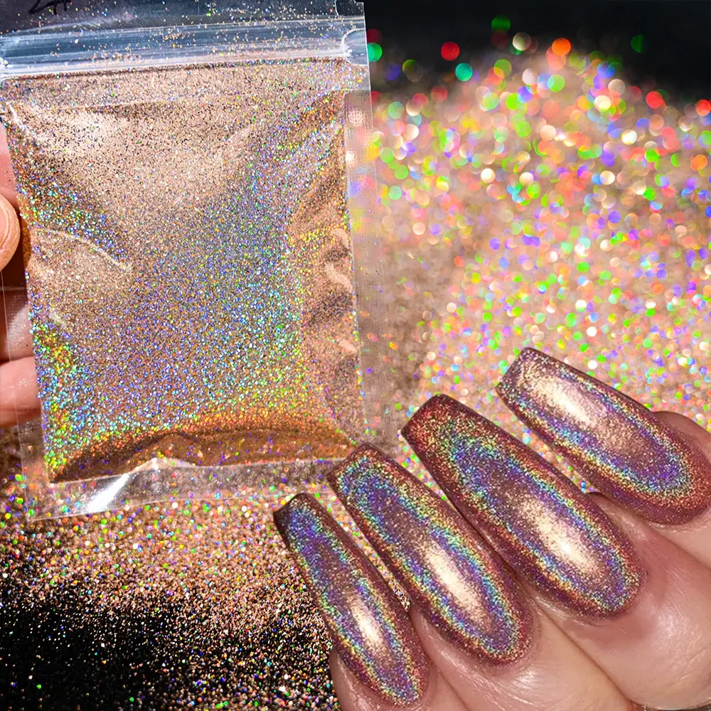 0.2mm 10G Laser Gold Nail Glitter Holographic Chrome Powder Mirror Dip Pigment Nail Art Shimmer Reflective Manicure Decoration